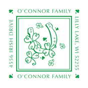 Designer Address Stamp with lucky horseshoe and clovers. Great gift for the Vegas crowd!